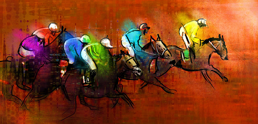 Horses racing 01 Painting by Miki De Goodaboom
