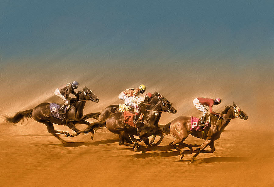 Horses Racing To The Finish Line Photograph