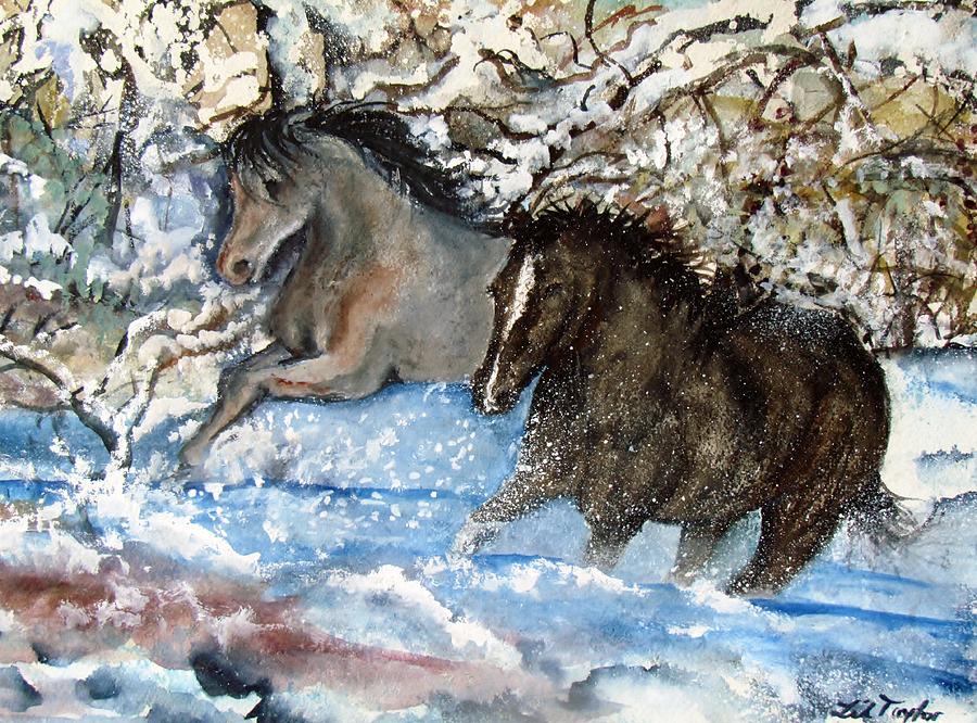 Horses Running in the Snow Painting by Lil Taylor