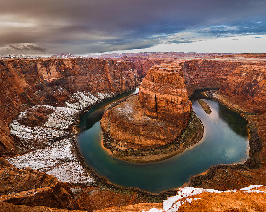 Winter Photograph - Horseshoe Bend in Snow  by Michael Flaherty