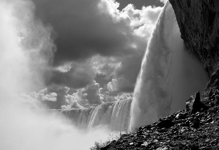 Horseshoe Falls In Black And White Photograph