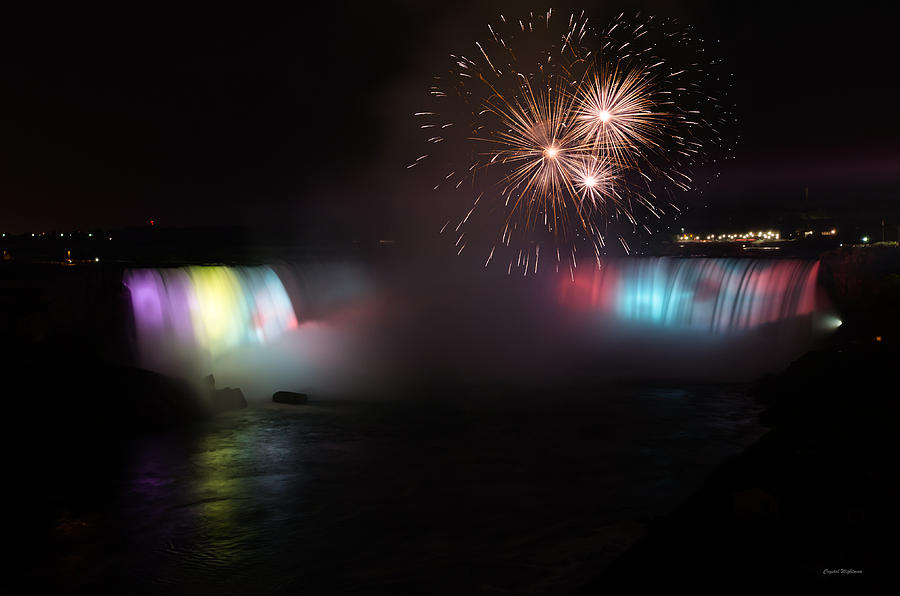 Horseshoe Falls With Fireworks Photograph