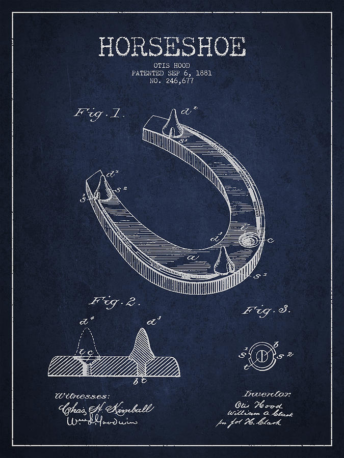 Horse Digital Art - Horseshoe Patent Drawing from 1881 by Aged Pixel
