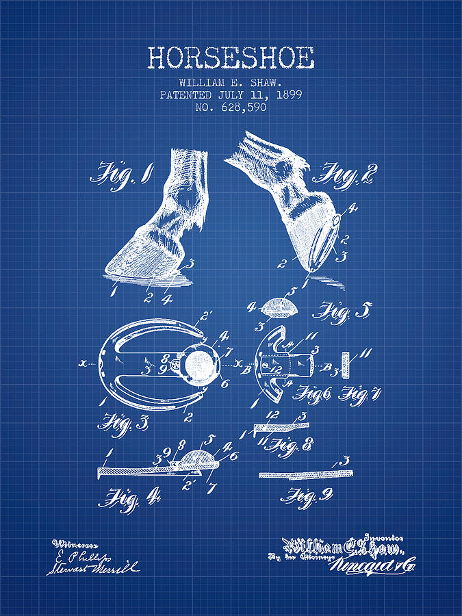 Horse Digital Art - Horseshoe Patent from 1899 - Blueprint by Aged Pixel