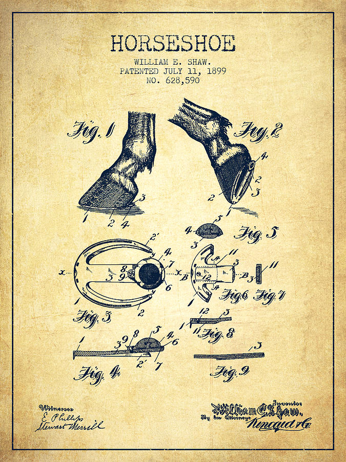 Horse Digital Art - Horseshoe Patent from 1899 - Vintage by Aged Pixel