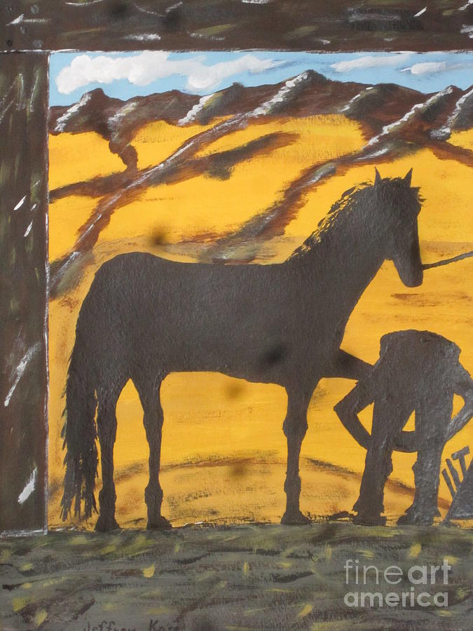 Horseshoeing Silhouette Painting by Jeffrey Koss