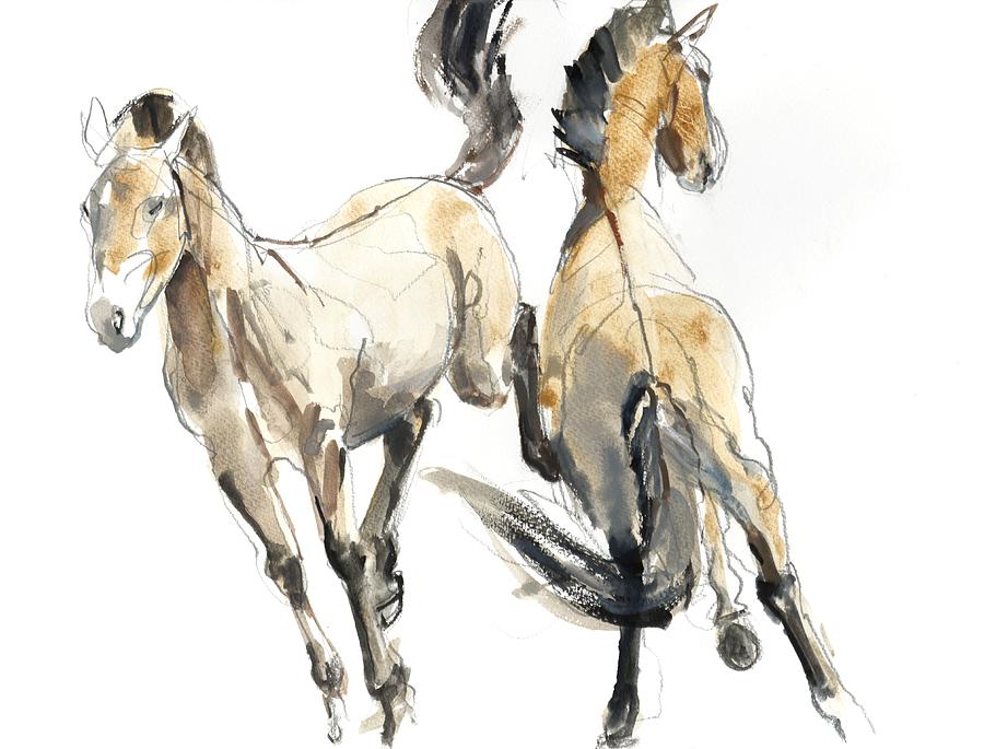 Horse Photograph - Horsing, 2013 Watercolour And Pigment On Paper by Mark Adlington