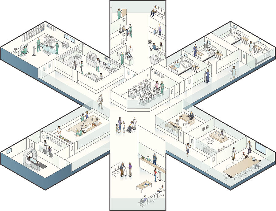 Hospital Cutaway Illustration, Star-Shaped Drawing by Mathisworks