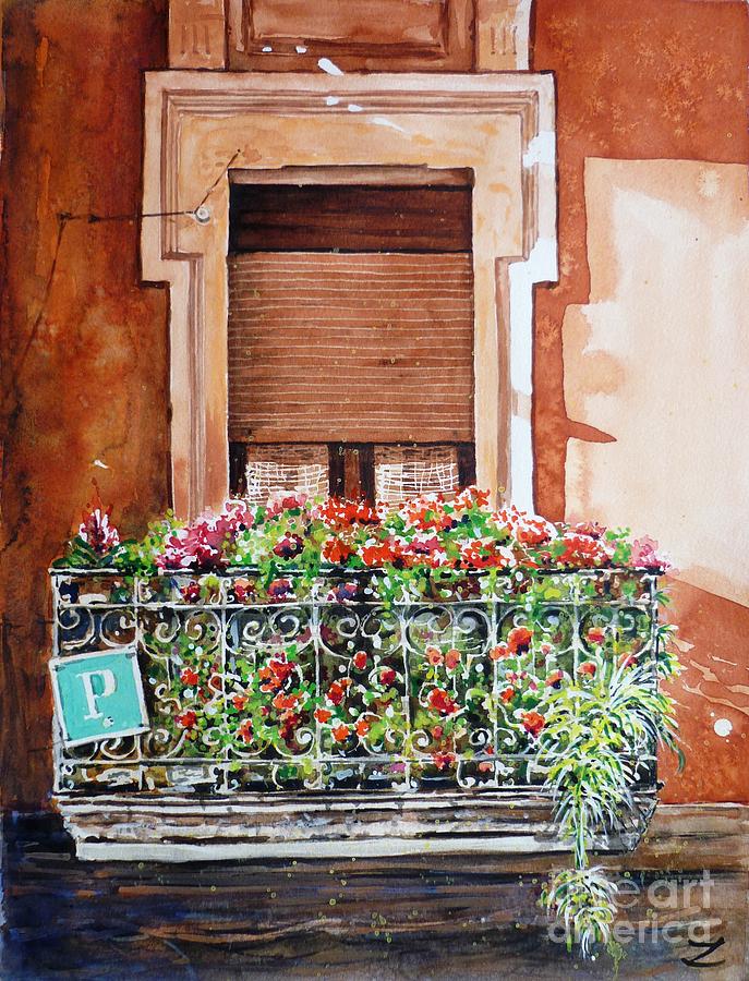 Flower Painting - Hostel Balcony in Bilbao by Zaira Dzhaubaeva