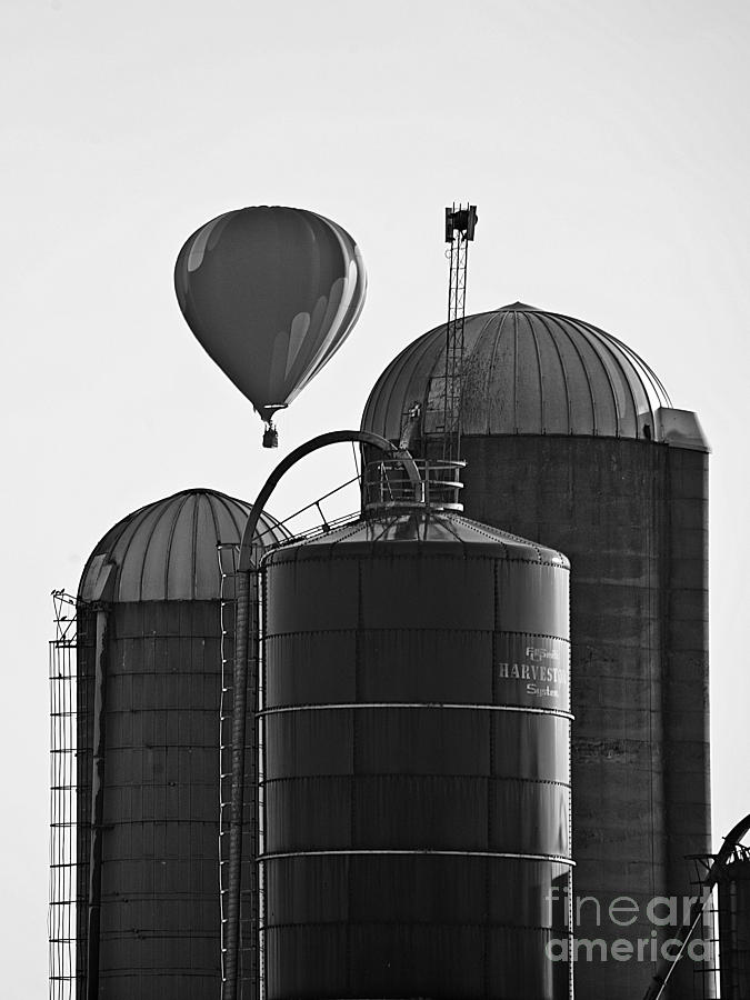 Hot Air Balloon and Silo in Black and White Photograph by Lee Craig