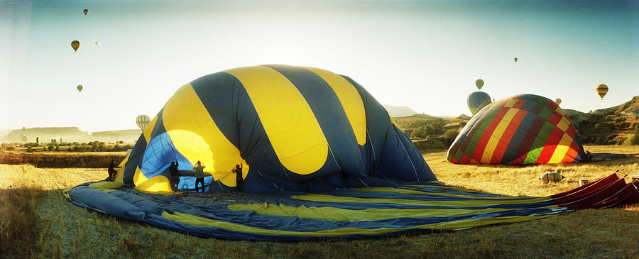 Transportation Photograph - Hot Air Balloon Being Deflated by Panoramic Images