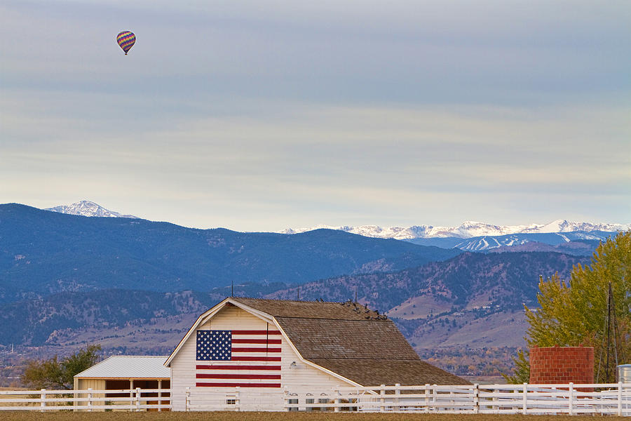 Hot Air Balloon Boulder Flag Barn and Eldora  Photograph by James BO Insogna
