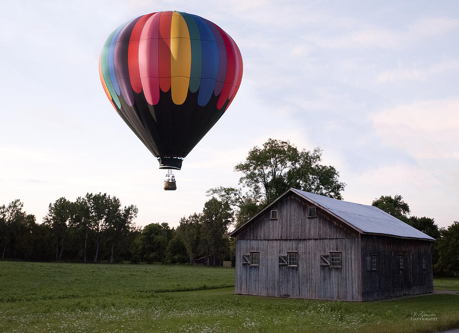 Hot Air Balloon Landing Near Old Barn Photograph by Joe Granita