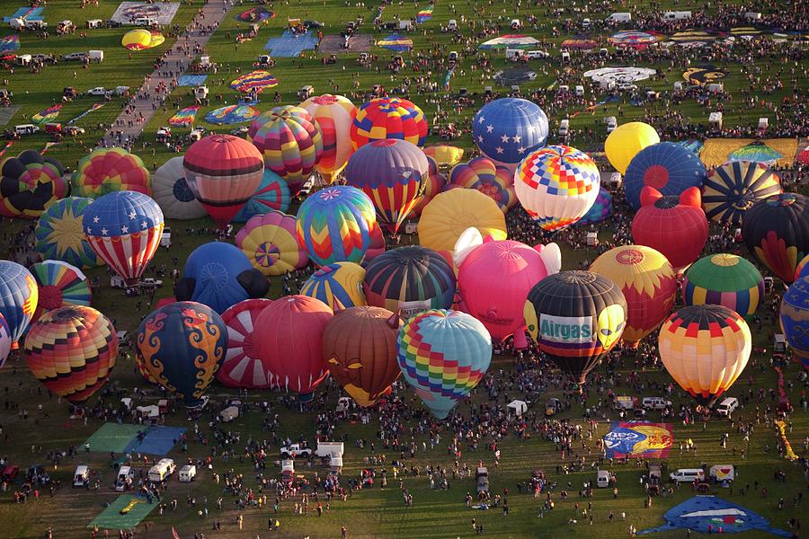 Pattern Photograph - Hot Air Balloon Mass Ascent by Peter Menzel