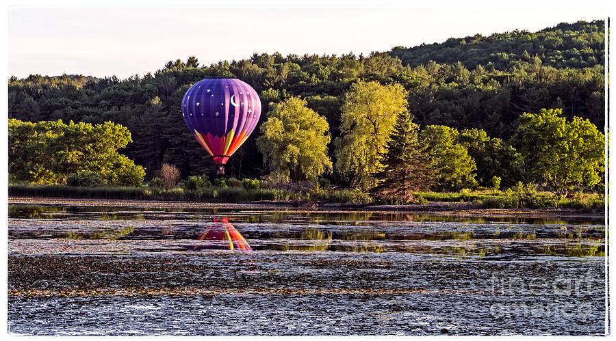 Hot Air Balloon over Pond Photograph by Edward Fielding