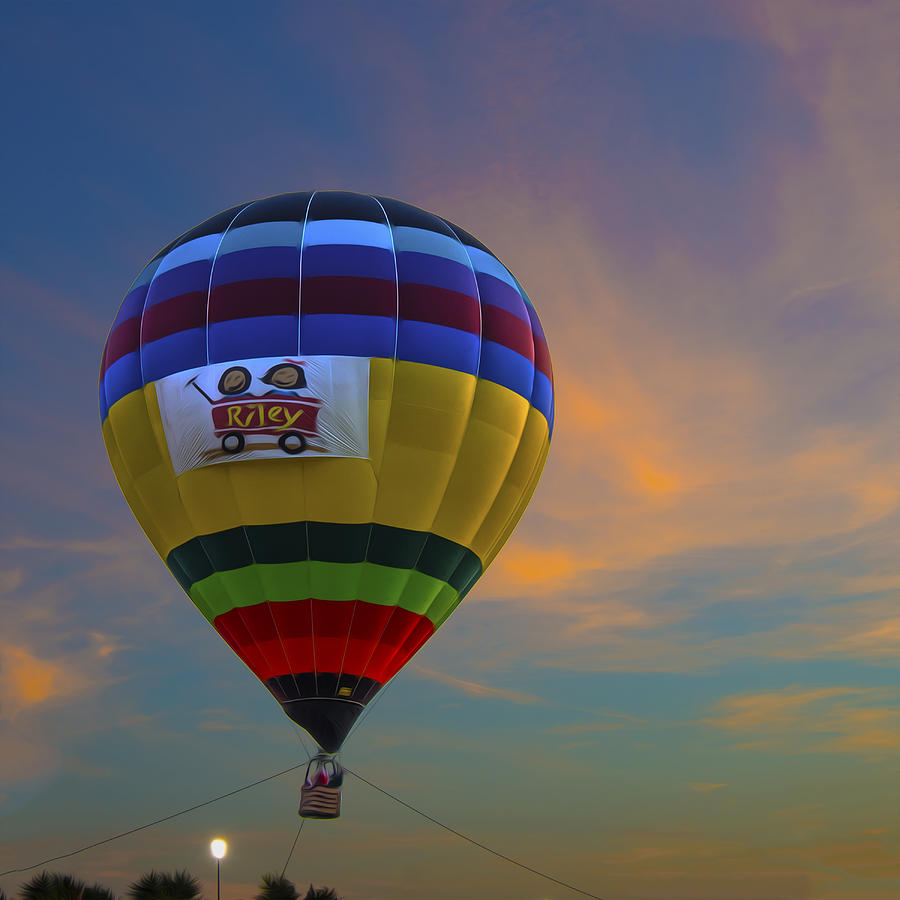 Summer Photograph - Hot Air Balloon Riley Sunset Digitally Painted by David Haskett II