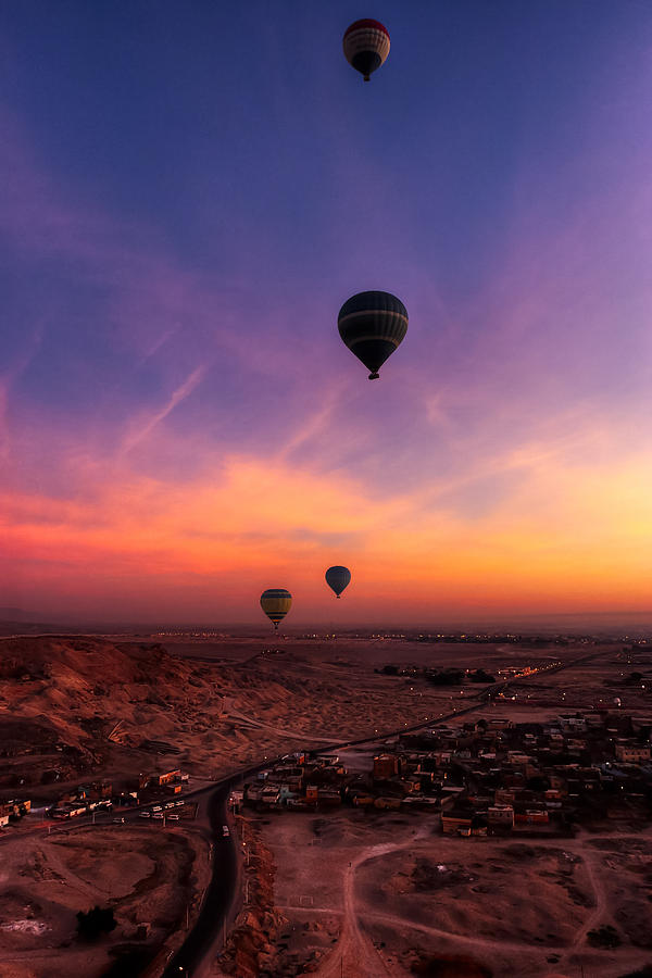 Hot Air Balloons in the Dawn Skies Over Egypt Photograph by Mark Tisdale