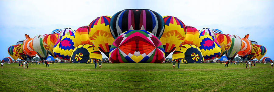 Hot Air Balloons Mirror Image 2 Panel Composite Digital Art Photograph by Thomas Woolworth