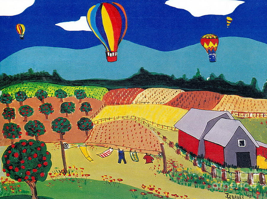 Hot Air Balloons over Farmland Painting by Joyce Gebauer