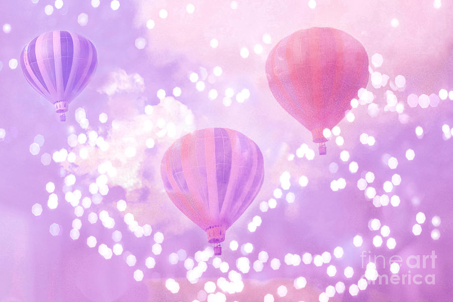 Surreal Dreamy Hot Air Balloons Lavender Purple Carnival Festival Art - Child Baby Girl Nursery Art Photograph by Kathy Fornal