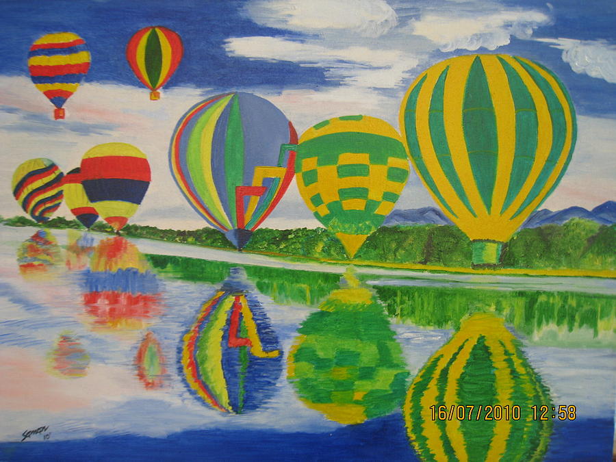 Landscape Painting - Hot Air Baloons by Saman Khan