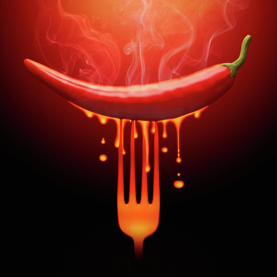 Fork Photograph - Hot Chilli Pepper by Ktsdesign/science Photo Library