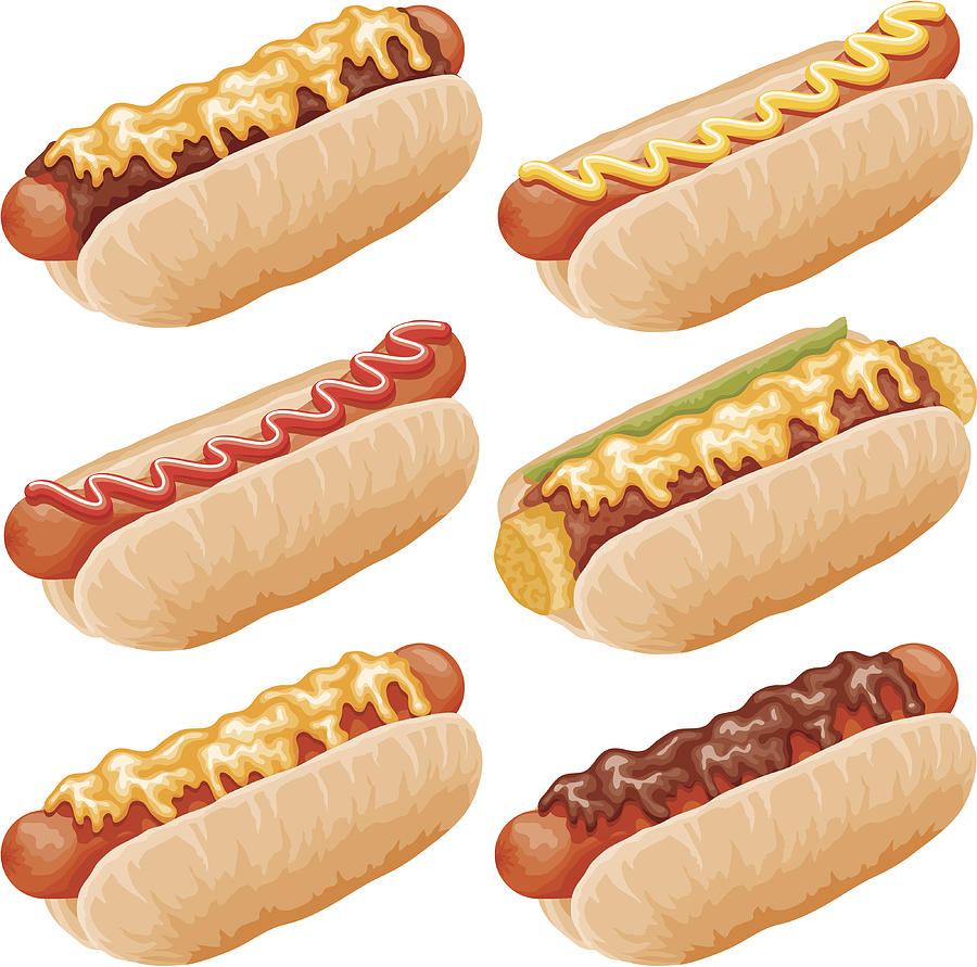 Hot Dogs Icon Set Drawing by Bortonia