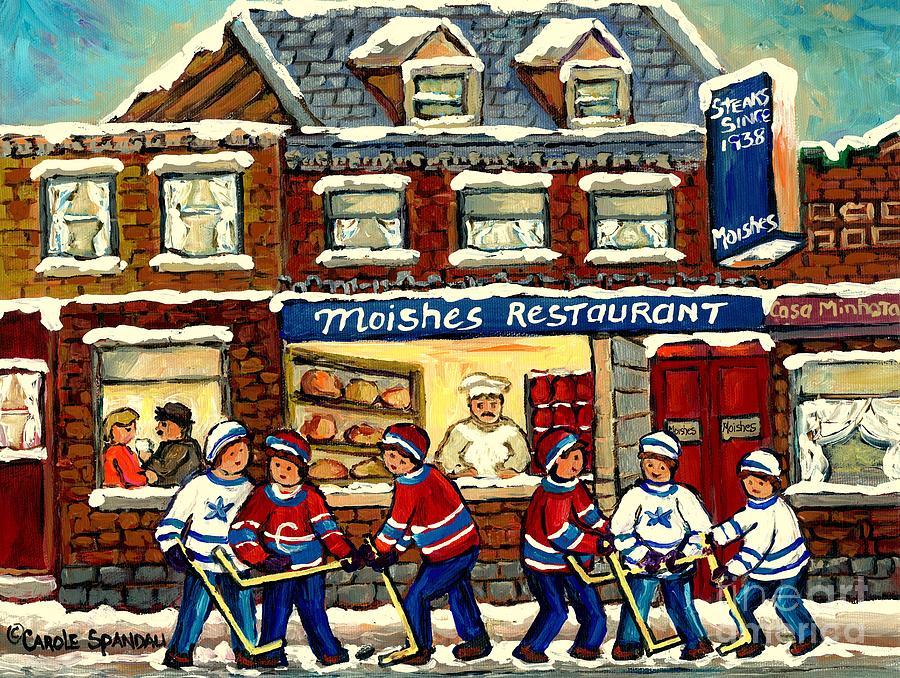 Hot Hockey Game On The Menu Steaks At Moishes Restaurant Montreal Hockey Painting By Carole Spandau Painting by Carole Spandau