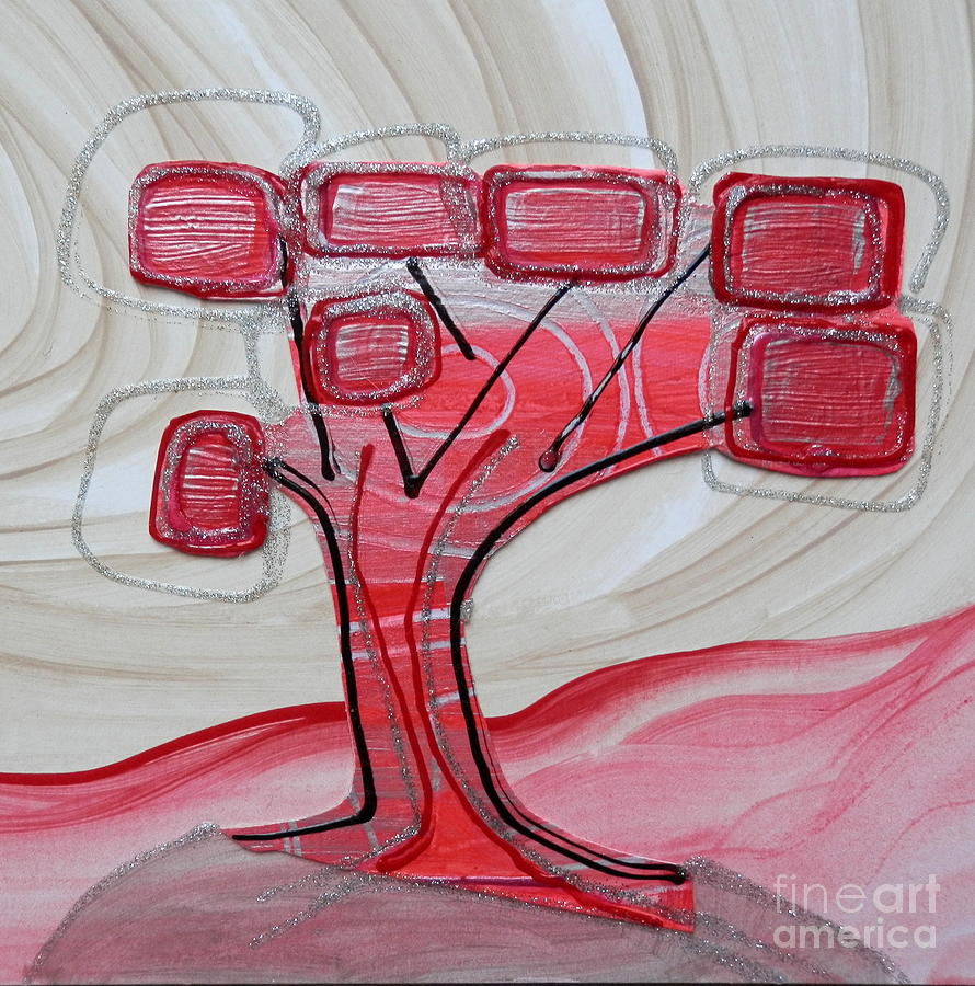 Hot pink geom tree Painting by Barbara Leigh Art
