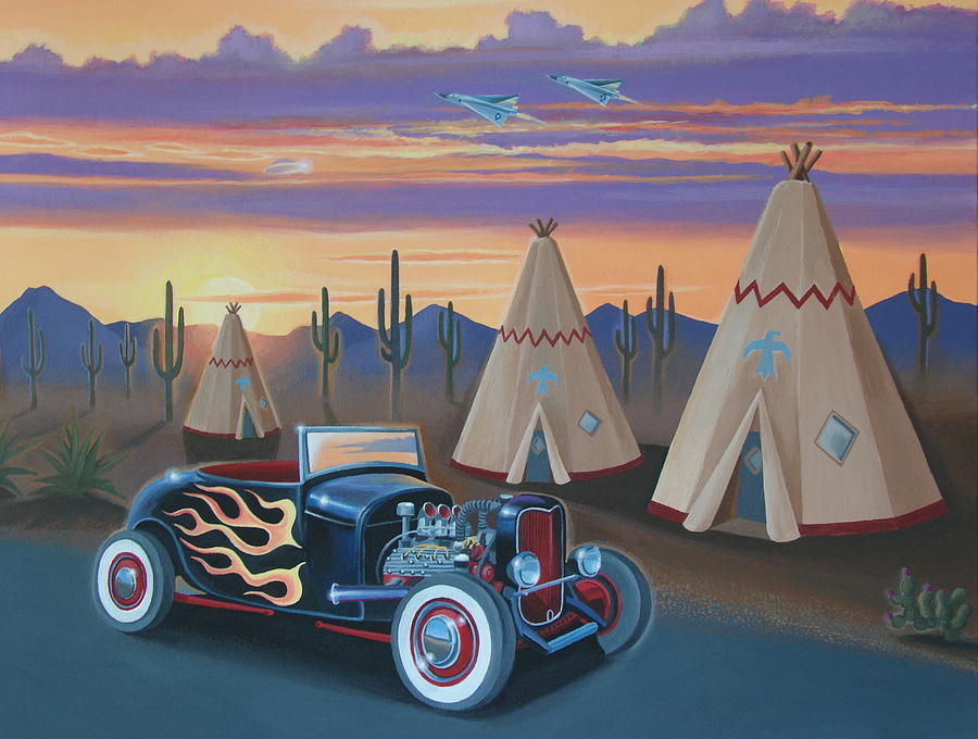 Hot Rod at the Wigwams Painting by Stuart Swartz