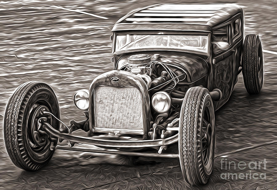 Hot Rod Painting - Hot Rod Ford - sepia toned by Gregory Dyer