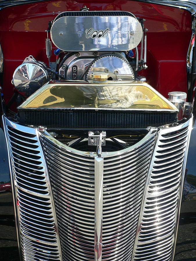 Hot Rod Polished Steel Engine and Grill Photograph by Jeff Lowe