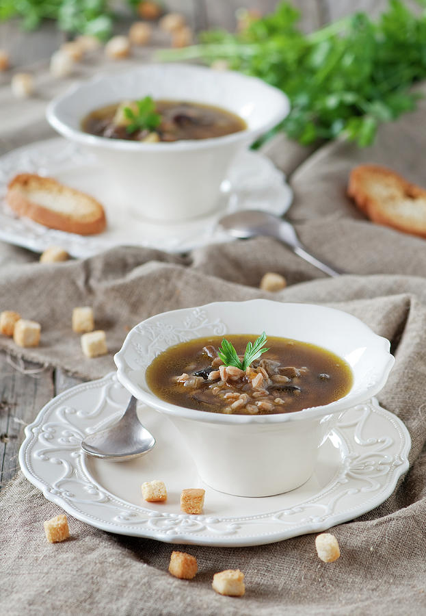 Hot Soup With Musroom Photograph by Oxana Denezhkina