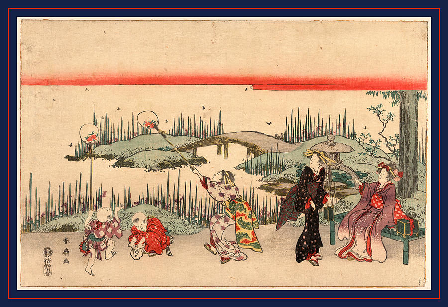 Bridge Drawing - Hotaru Gari, Catching Fireflies. 181-, 1 Print  Woodcut by Katsukawa Shunsen (1762-1830), Japanese