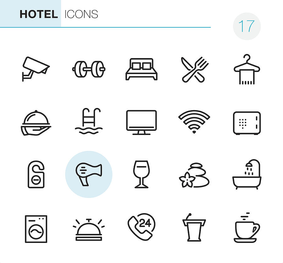 Hotel and Travel - Pixel Perfect icons Drawing by Lushik