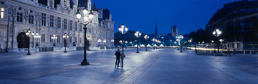 Fountain Photograph - Hotel De Ville & Notre Dame Cathedral by Panoramic Images