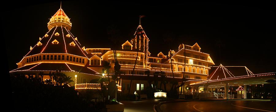 Hotel Del Coronado at night panorama Photograph by Nathan Rupert