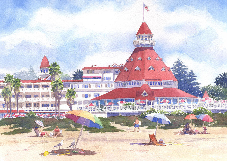 San Diego Painting - Hotel Del Coronado Beach by Mary Helmreich
