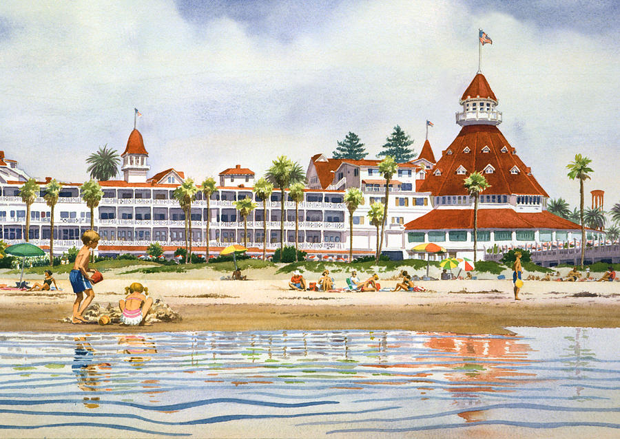 Hotel Del Coronado from Ocean Painting by Mary Helmreich