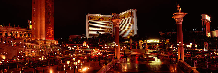 Las Vegas Photograph - Hotel Lit Up At Night, The Mirage, The by Panoramic Images
