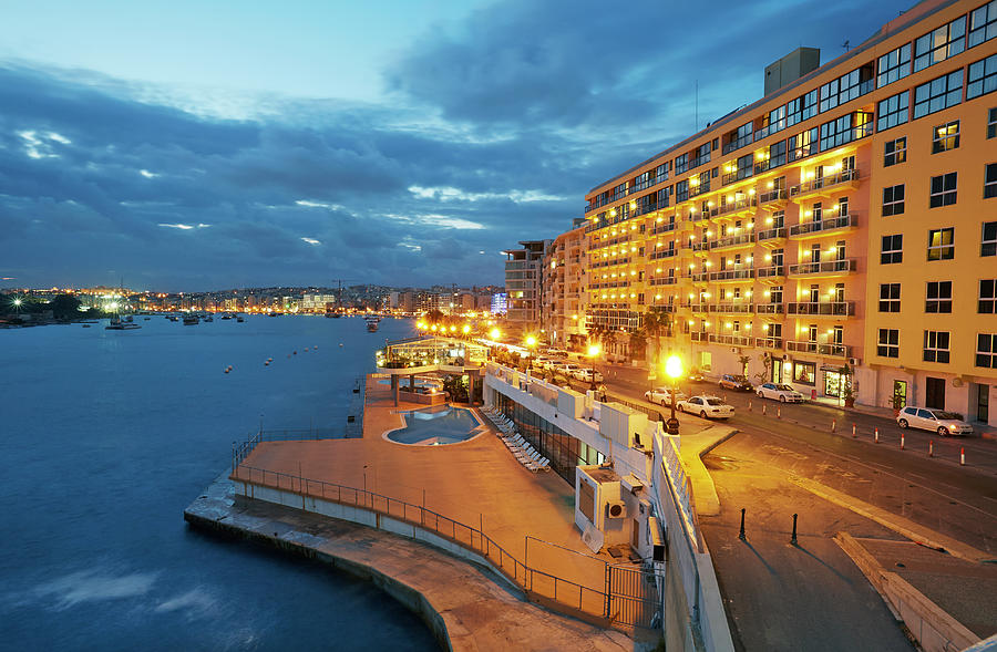 Hotels Along Sliema At Dusk Photograph by Allan Baxter Hotels Along Sliema At Dusk Photograph by Allan Baxter