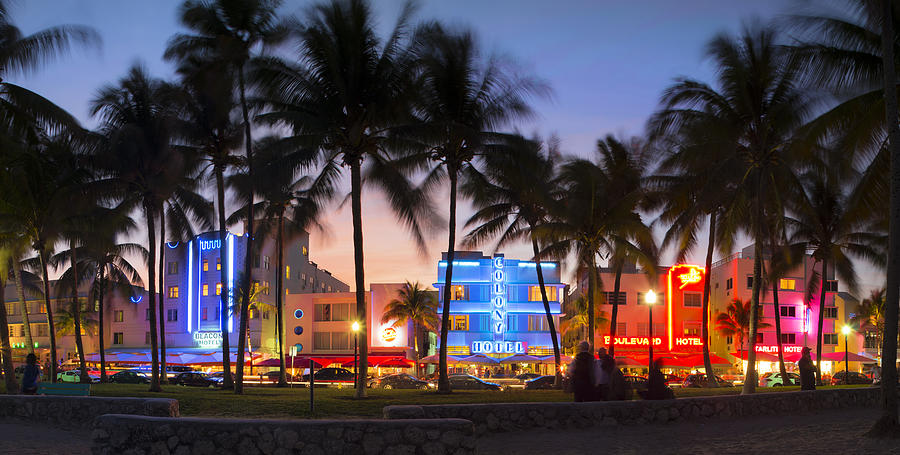 Hotels at Ocean drive, South Beach, Miami Photograph by Travelpix Ltd