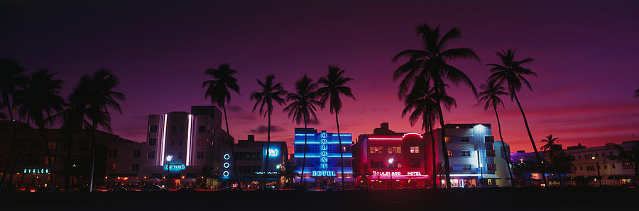 Hotels Illuminated At Night, South Photograph by Panoramic Images