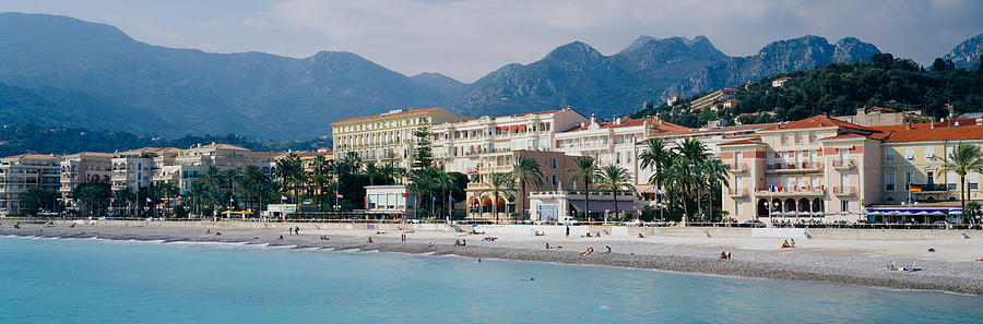 Hotels On The Beach, Menton, France Photograph by Panoramic Images