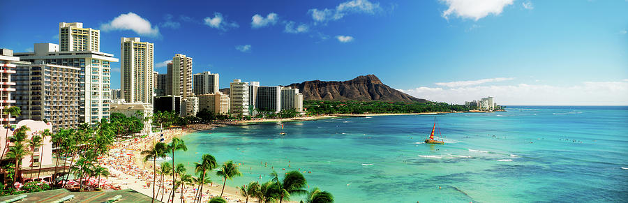 Hotels On The Beach, Waikiki Beach Photograph by Panoramic Images