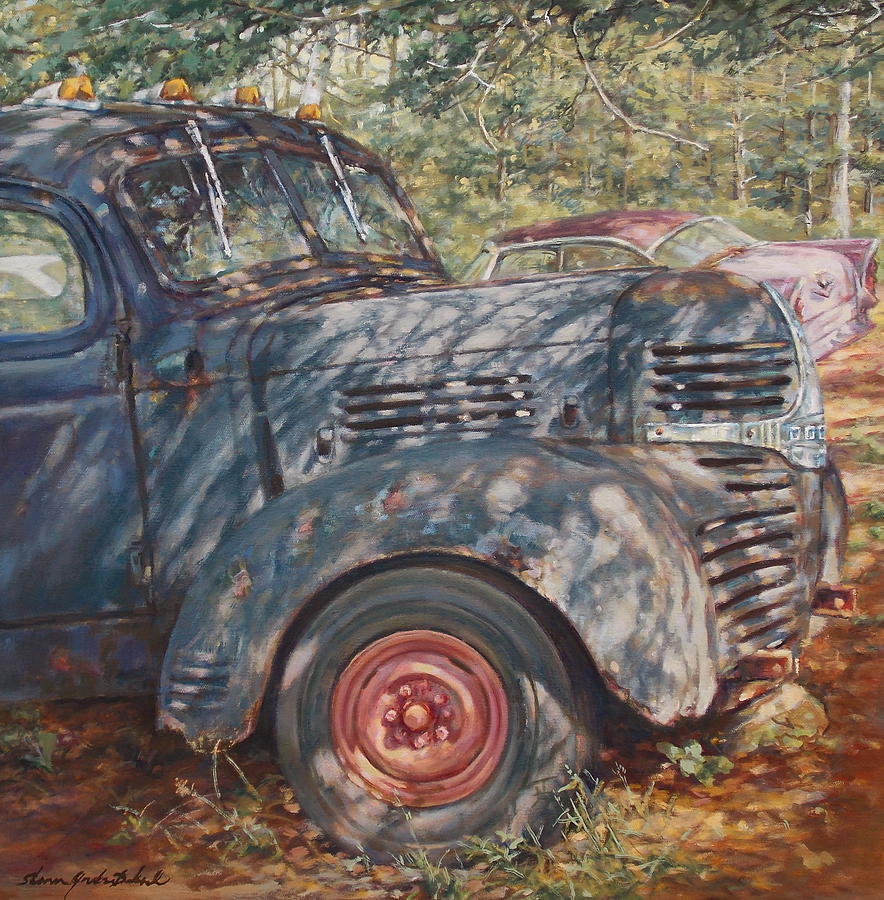 Old Rusty Cars Painting - Hound Dog Dodge by Sharon Jordan Bahosh