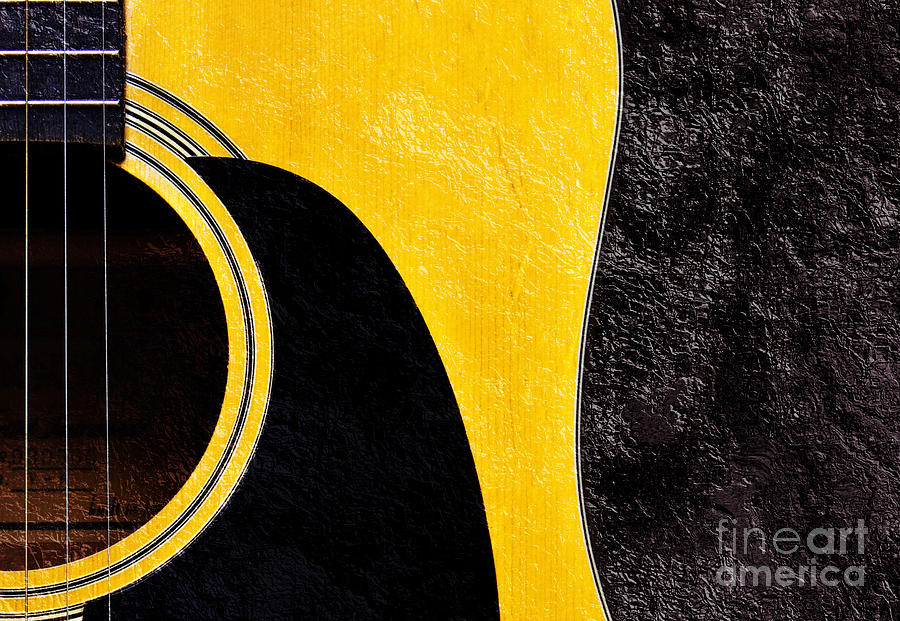 Hour Glass Guitar 4 Colors 1 - Tetraptych - Yellow Corner - Music - Abstract Photograph by Andee Design