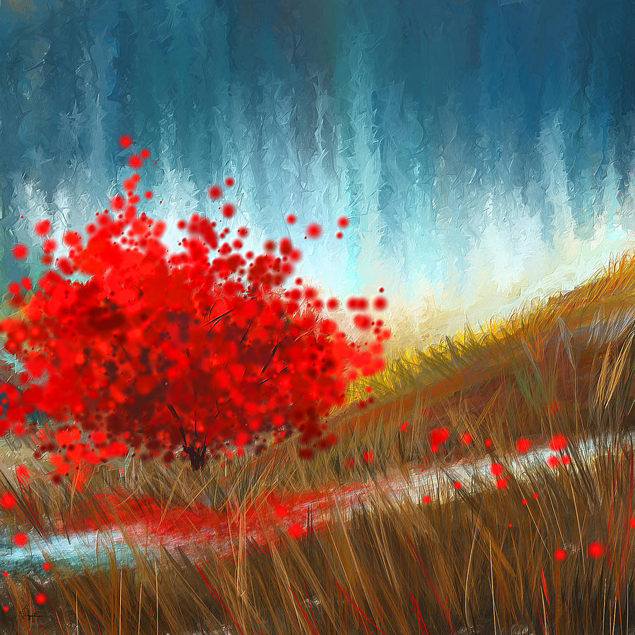 Hours Of Autumn- Turquoise And Red Painting by Lourry Legarde