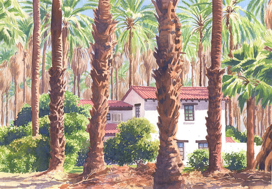 Mug Painting - House among Date Palms in Indio by Mary Helmreich