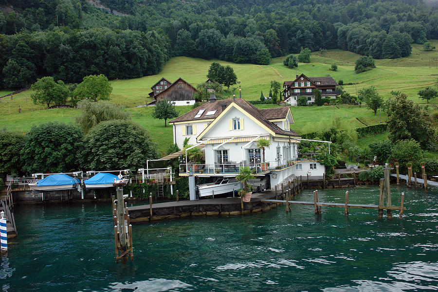 Nature Photograph - House and boat in Switzerland by Ashish Agarwal